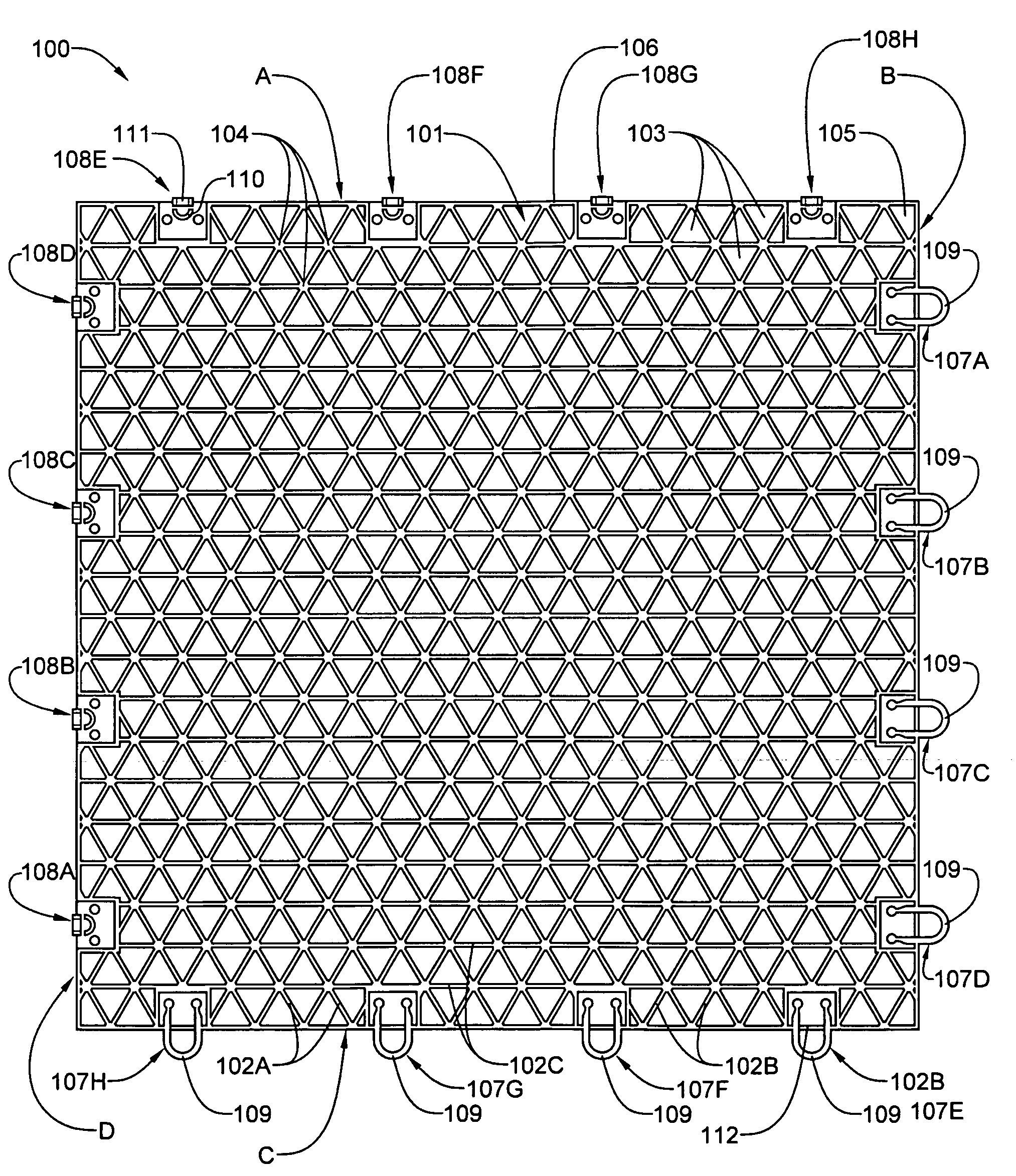 Floating floor assembled from an array of interconnected subunits, each of which includes a stone, ceramic, or porcelain tile bonded to an injection molded polyolefin substrate