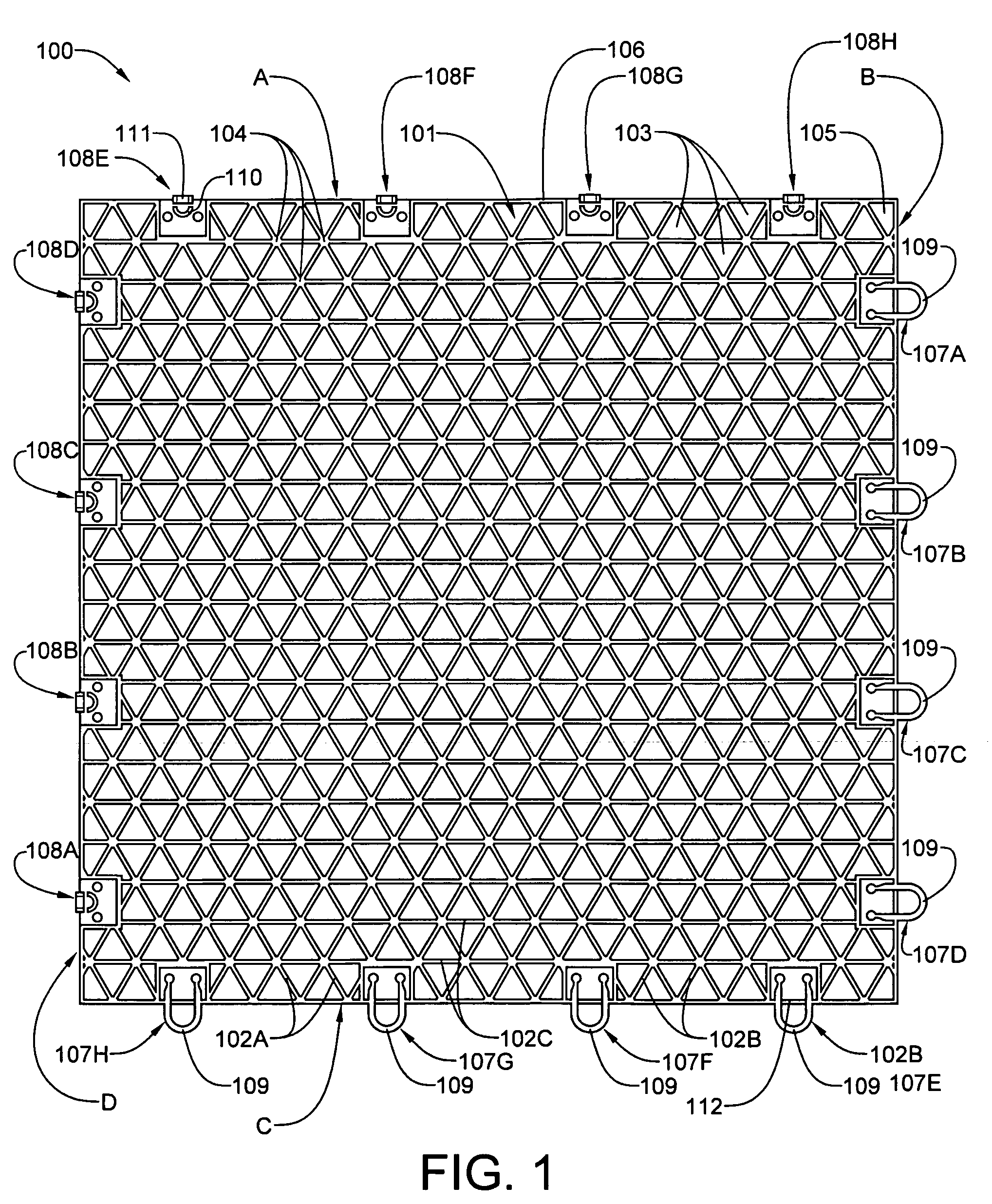 Floating floor assembled from an array of interconnected subunits, each of which includes a stone, ceramic, or porcelain tile bonded to an injection molded polyolefin substrate