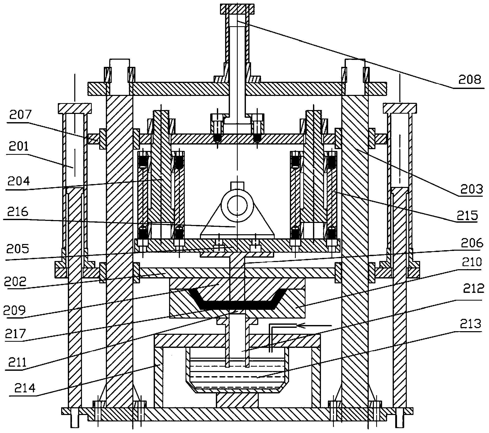 Large vibration force large amplitude vibrating squeeze casting method and casting device thereof