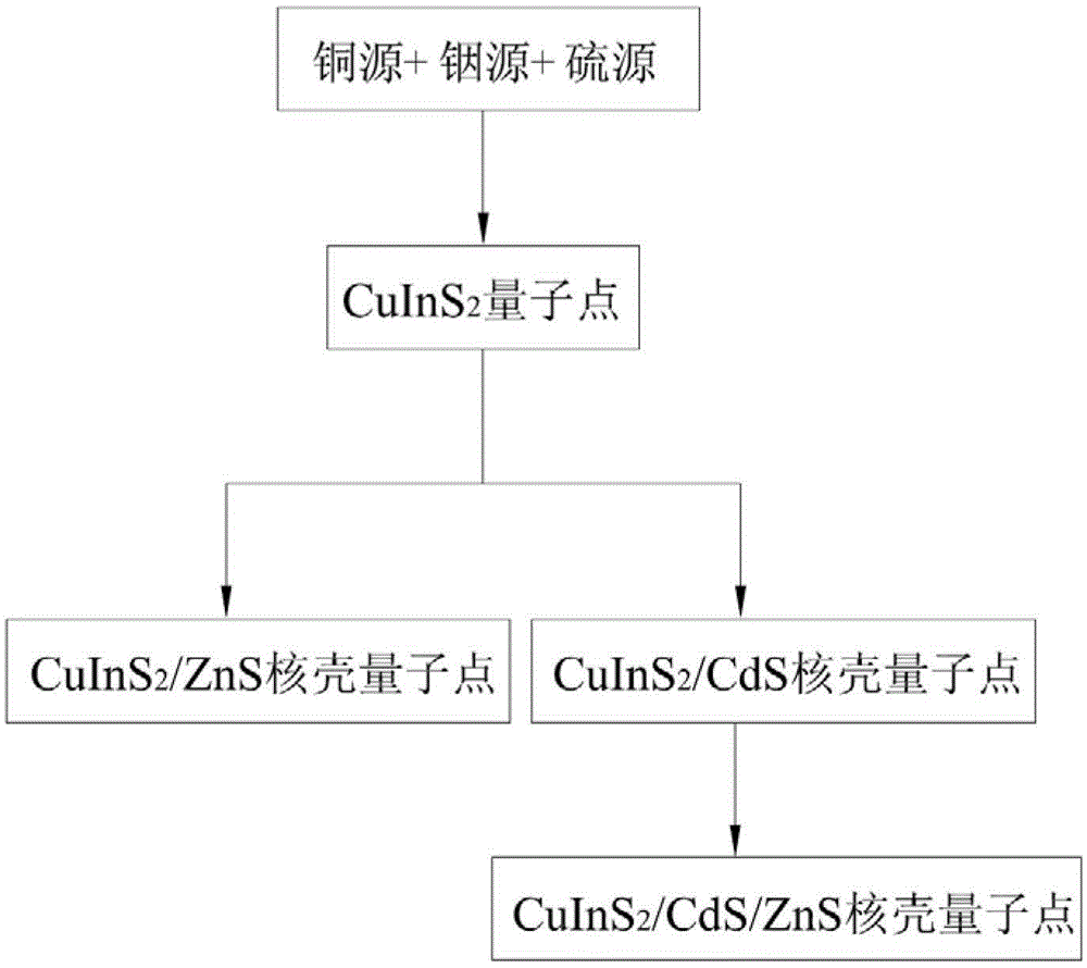 Preparation method of CuInS2/ZnS core-shell structure quantum dot and CuInS2/CdS/ZnS core-shell structure quantum dot