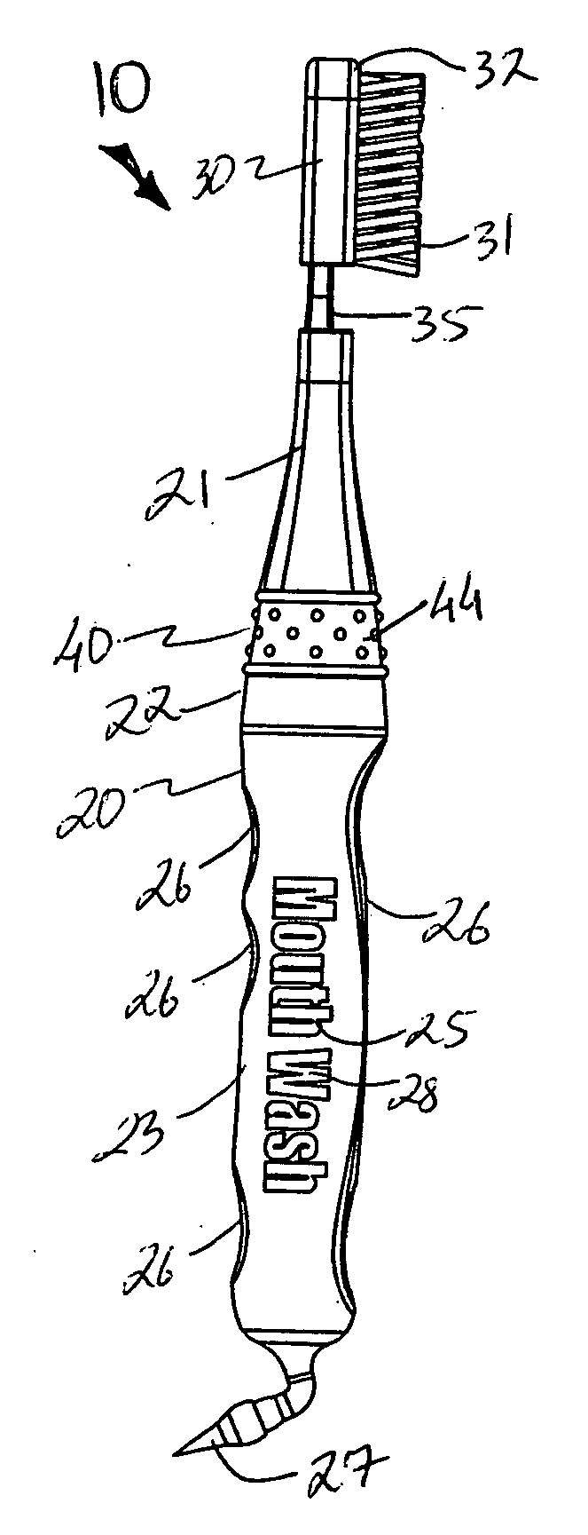 Combined toothbrush, toothpaste and mouthwash device