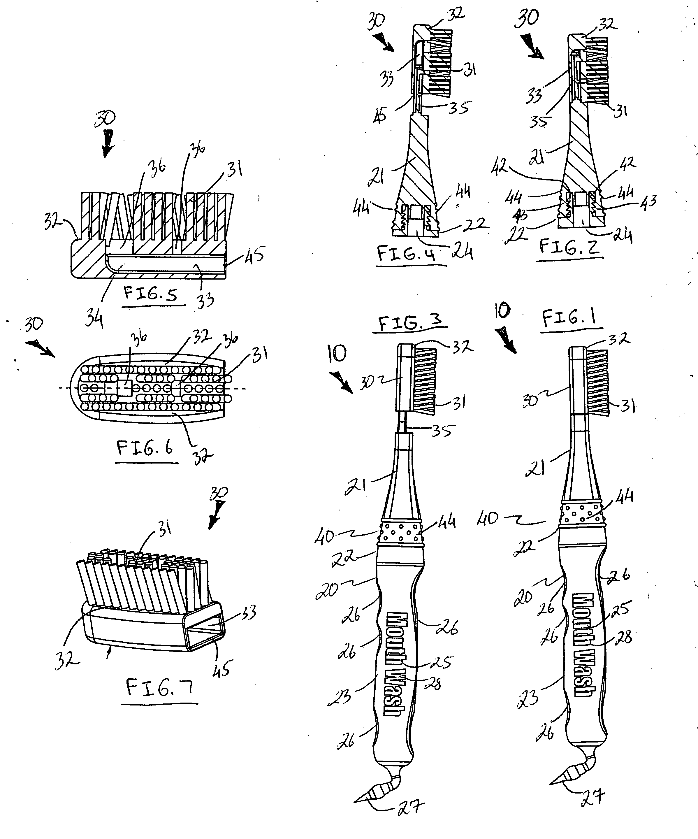 Combined toothbrush, toothpaste and mouthwash device