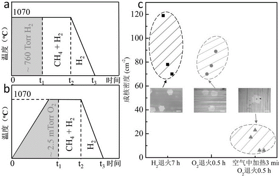 Method for reducing nucleus density in procedures for synthesizing single-crystal graphene by aid of chemical vapor deposition processes