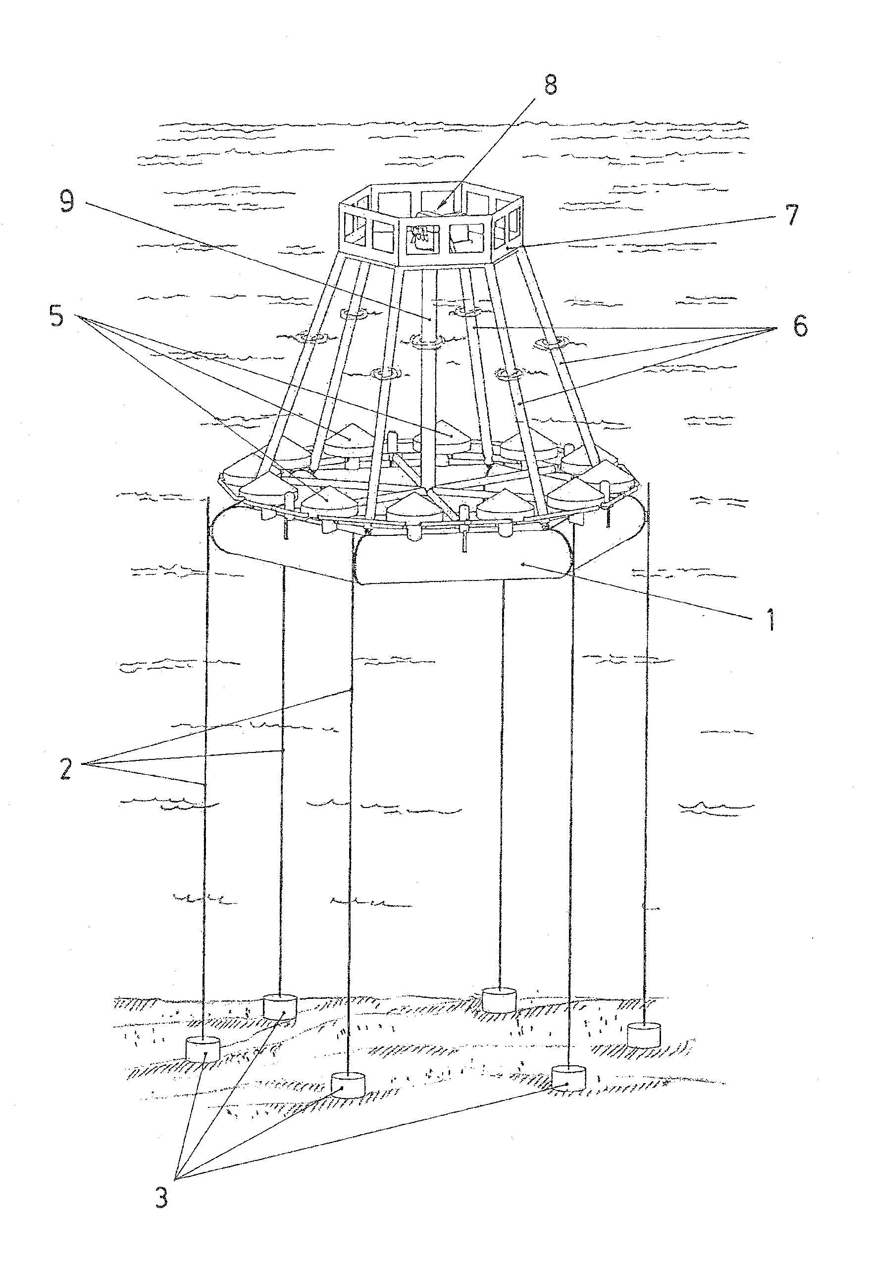 Power station on a submerged floating platform