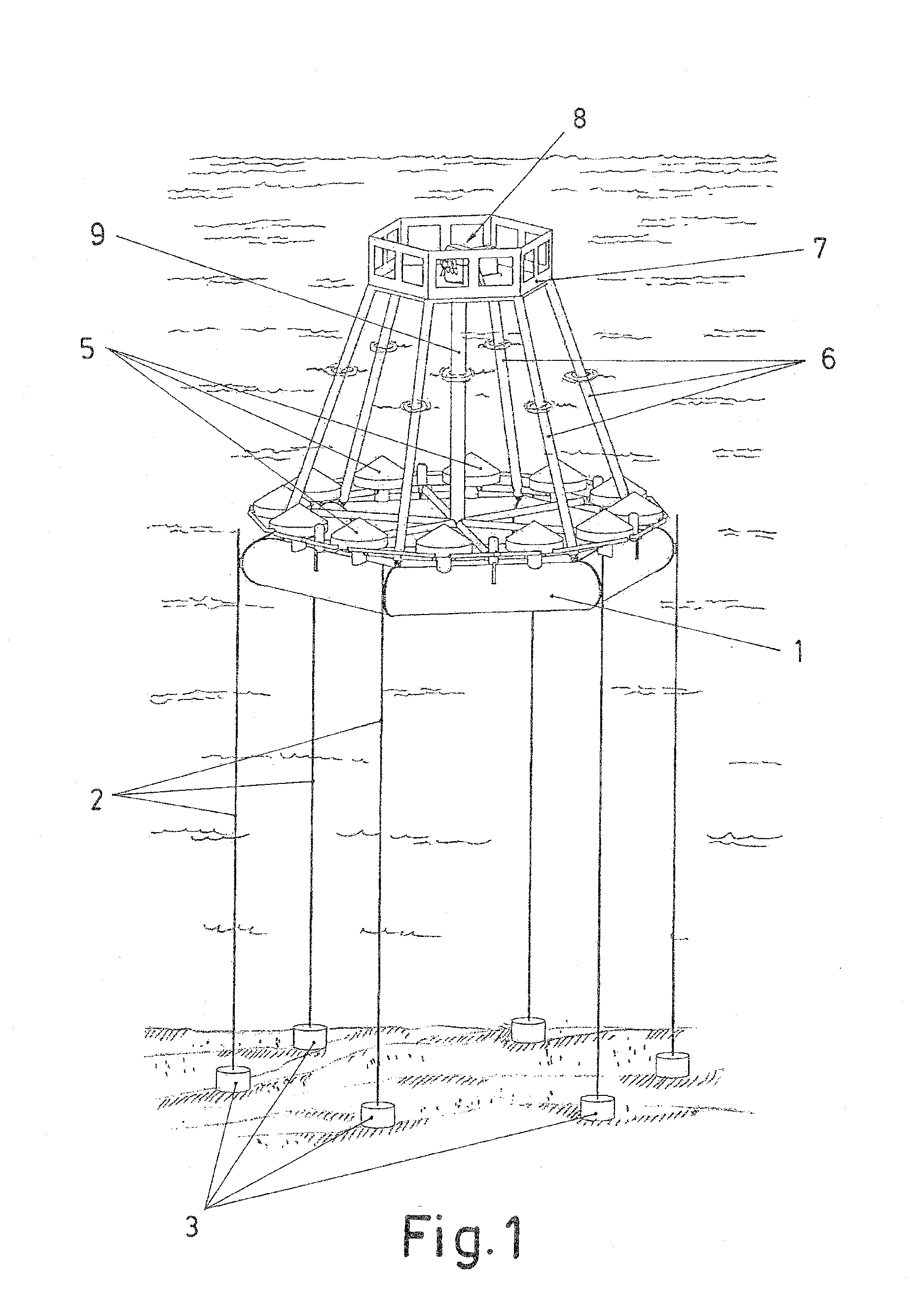 Power station on a submerged floating platform