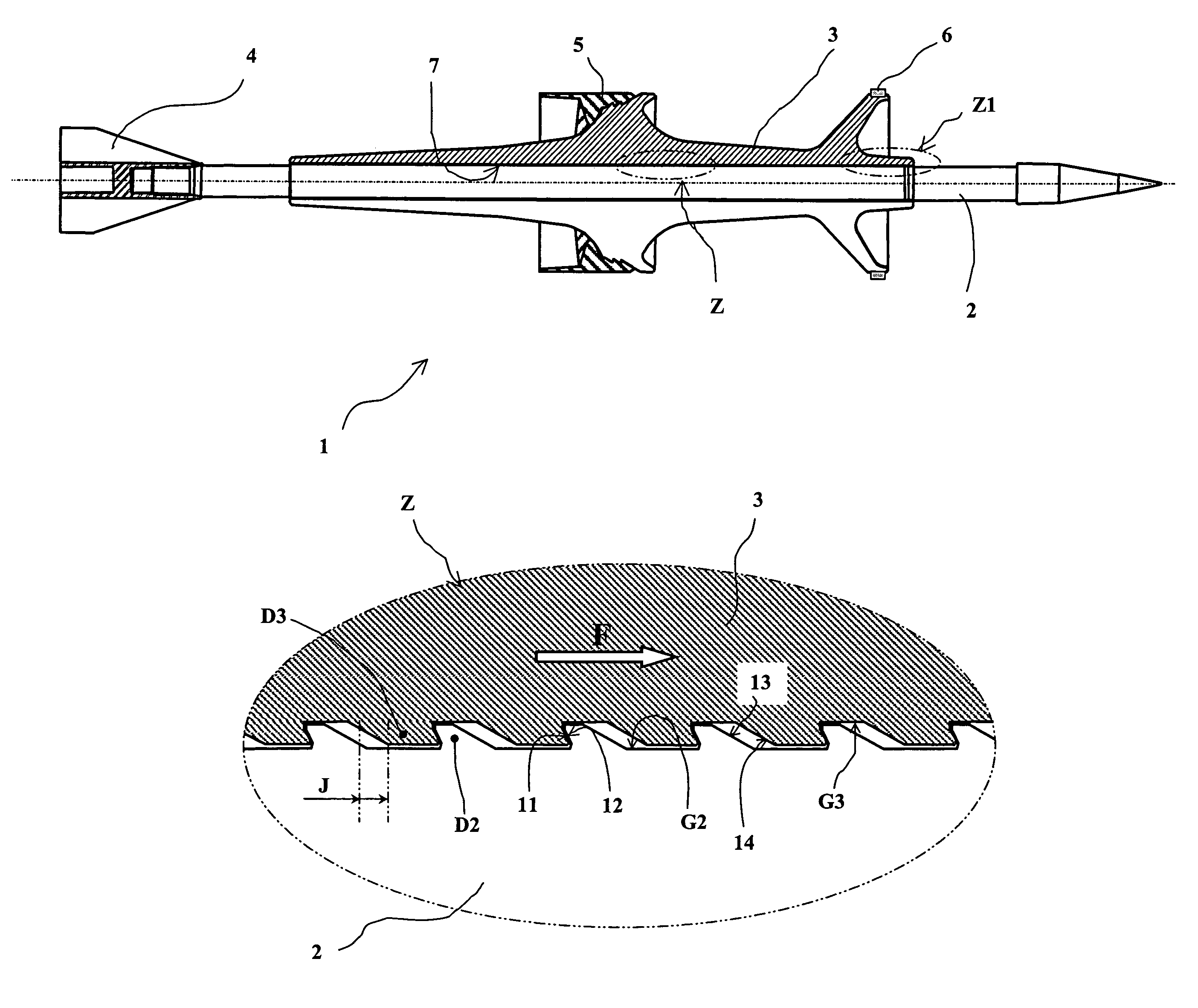 Sub-caliber projectile, penetrator and sabot enabling such a projectile