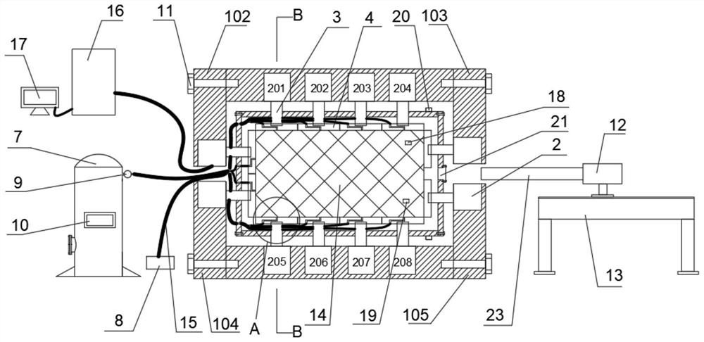 Loaded gas-containing coal body simulation drilling and multi-parameter while-drilling monitoring test system