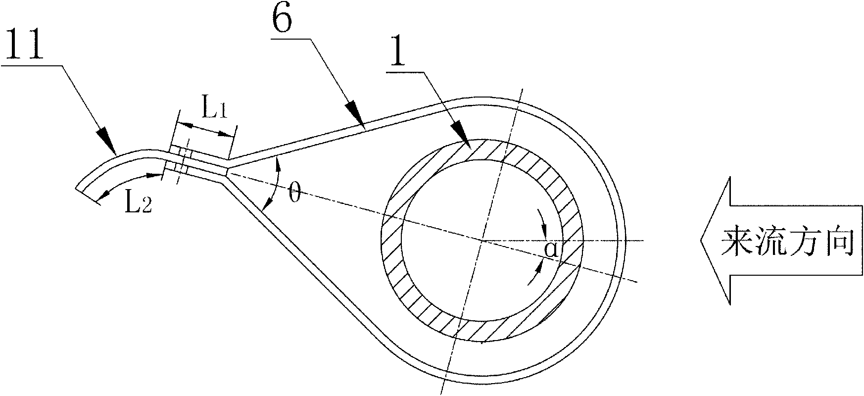 Device for inhibiting vortex-induced vibration of underwater standpipe of fish-tail imitating cowling