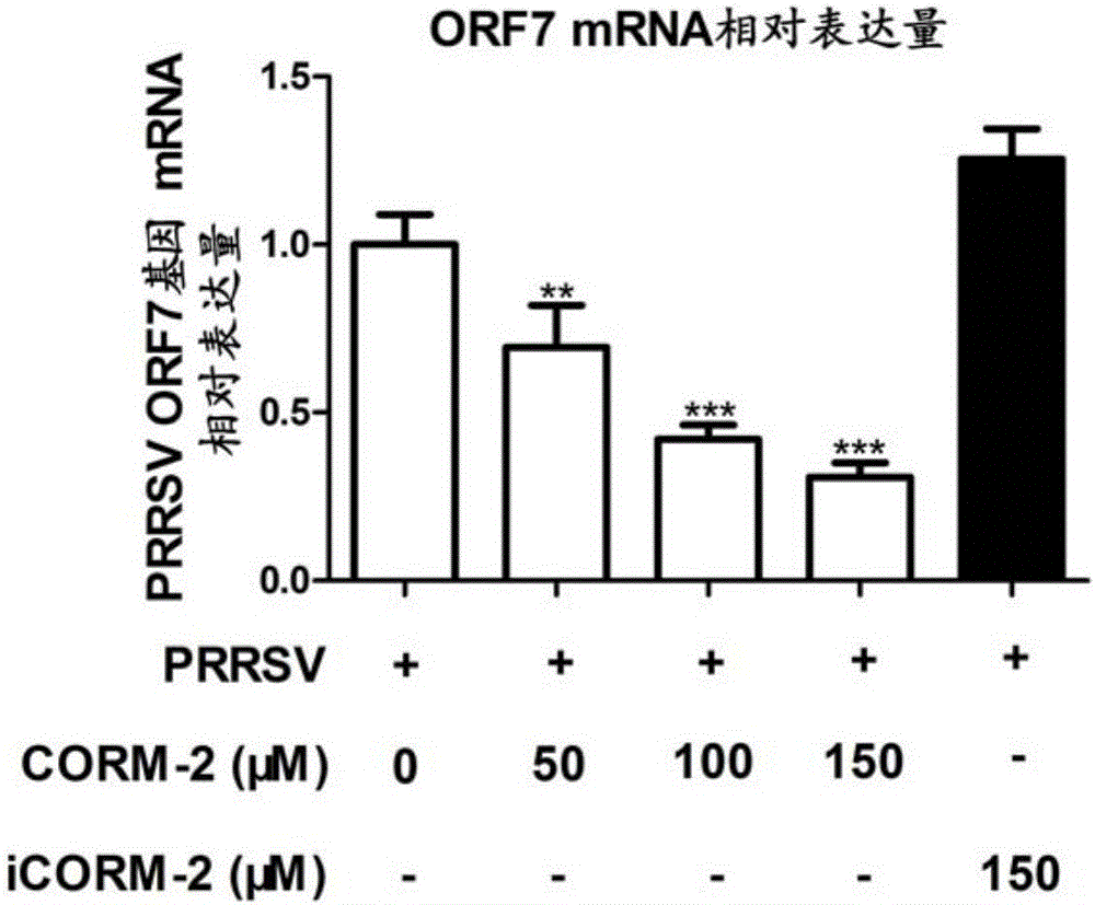 Carbon monoxide release molecule-2 preparation, application of carbon monoxide release molecule-2 preparation in preparing medicines for resisting porcine reproductive and respiratory syndrome viruses and detection method of carbon monoxide release molecule-2 preparation