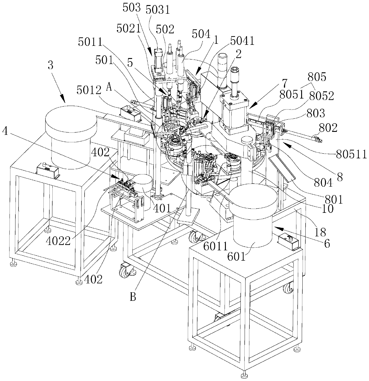 Automatic assembling equipment for eccentric cam and check ring of three-convex balance wheel seat and assembling process of automatic assembling equipment