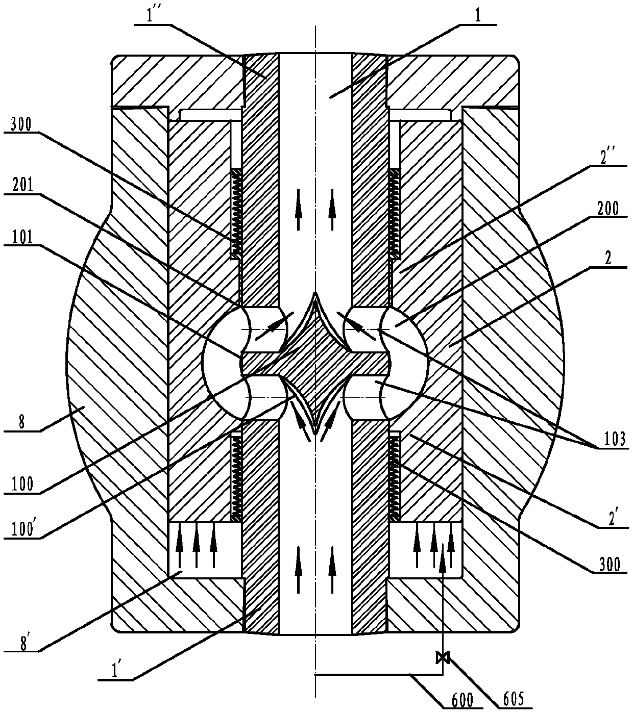 Double-valve inner-cavity driving core tube valve