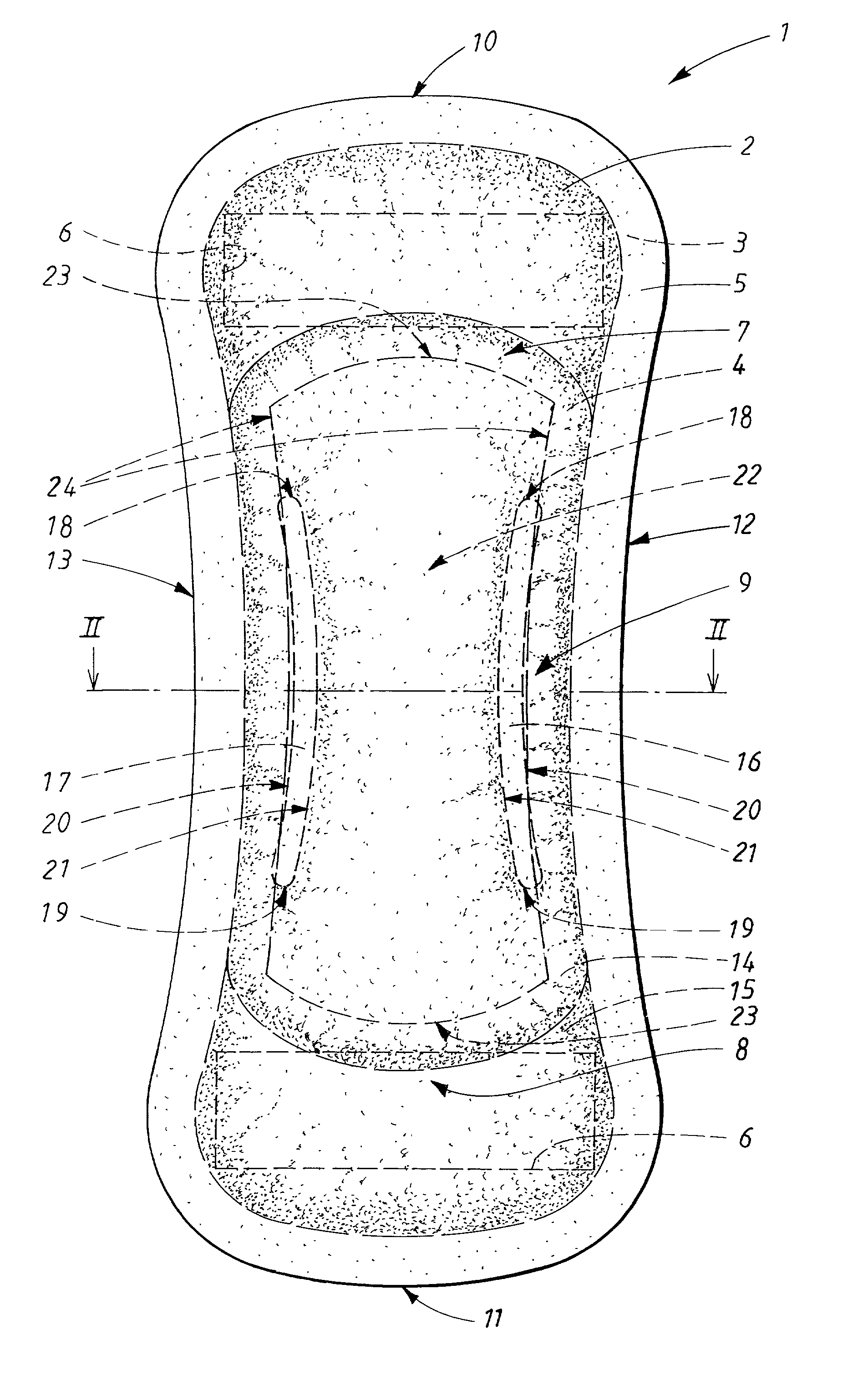 Absorbent product with improved instantaneous liquid absorption, and improved fit