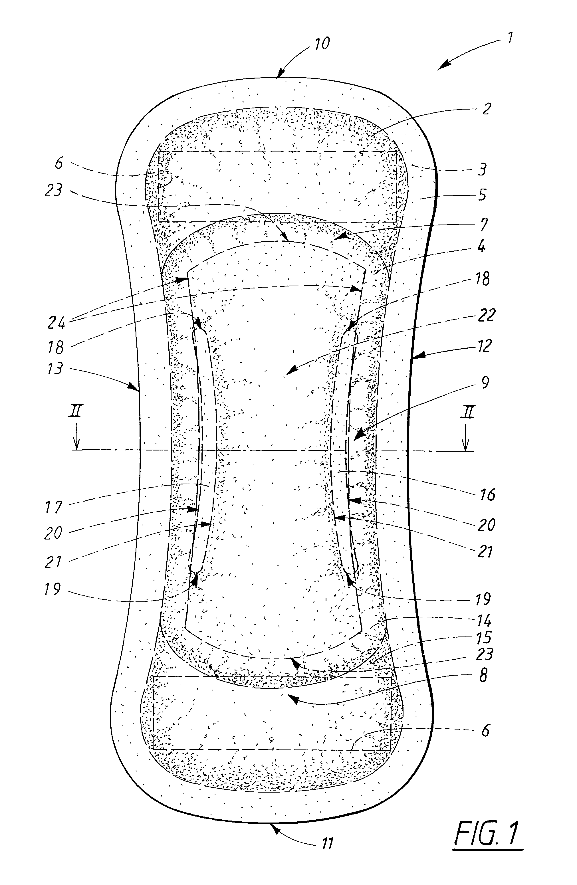 Absorbent product with improved instantaneous liquid absorption, and improved fit