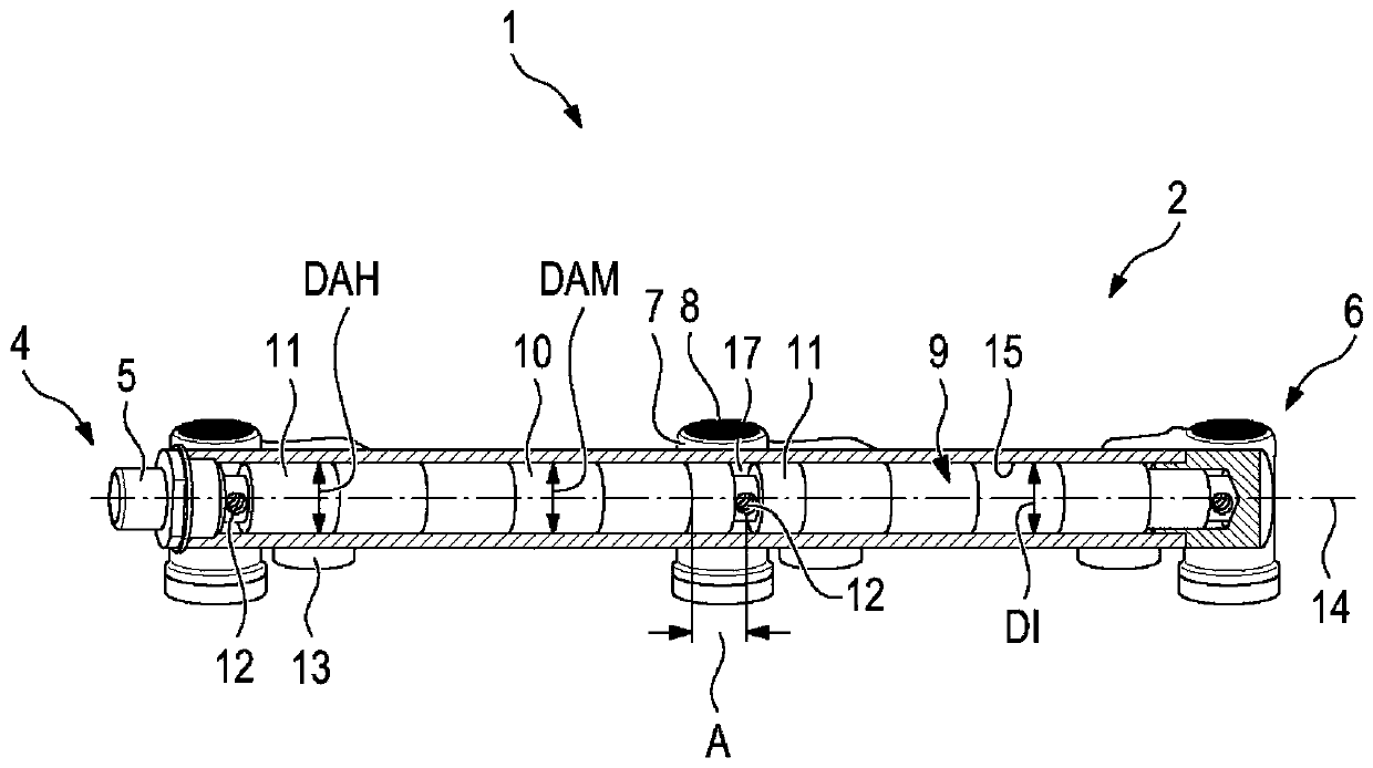 Collecting pressure line for fuel injection system of internal combustion engine