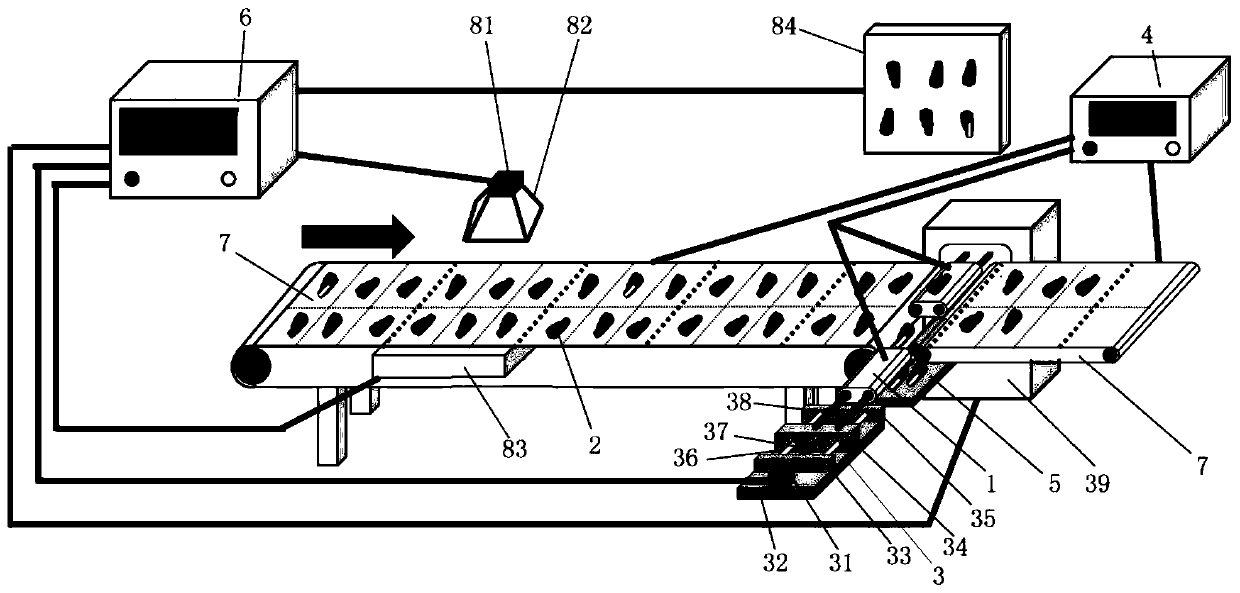 An extraction type rejecting device for matching with a conveying device