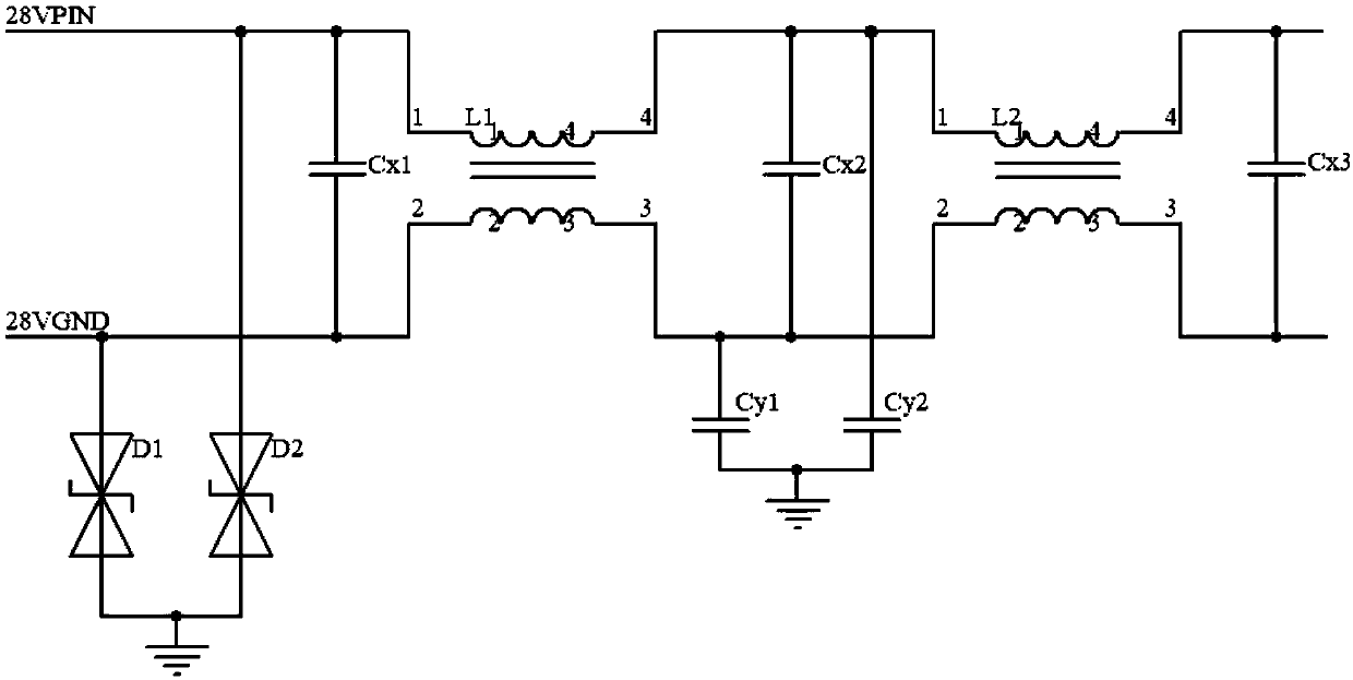 EMI filter and lightning protection circuit for DC28V power signal