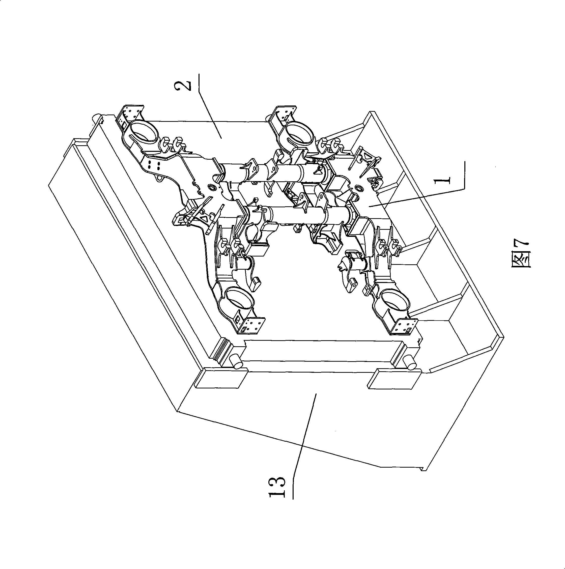 Integral processing method for truck frame of high-speed motor train unit