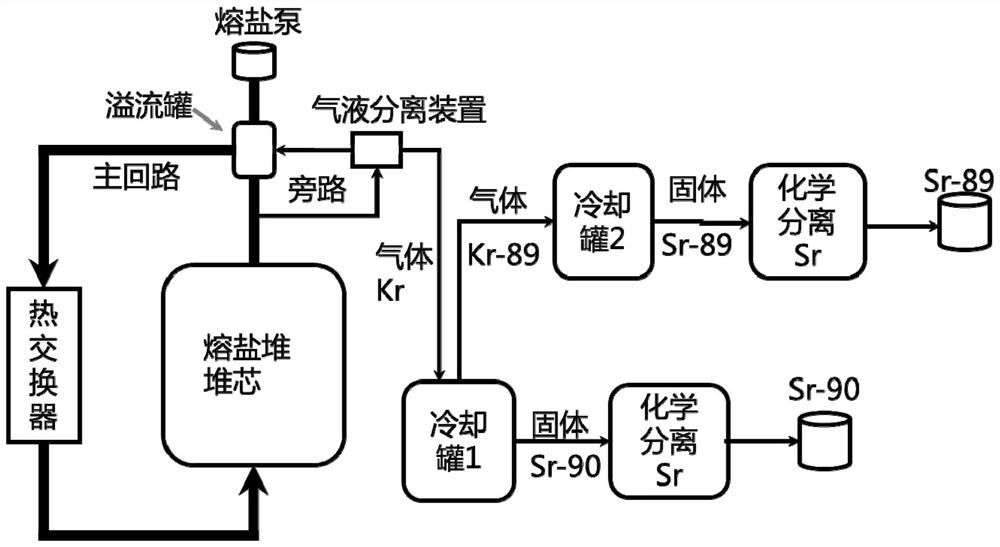 Method and system for producing high-activity-ratio Sr-89 and Sr-90 through liquid molten salt reactor