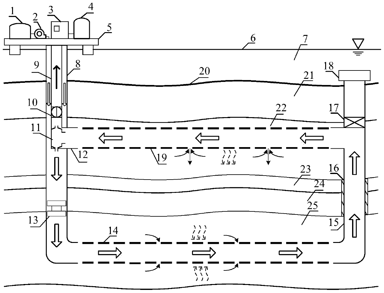 Structure and method of back-type well for exploitation of marine hydrate pool by using geothermal energy