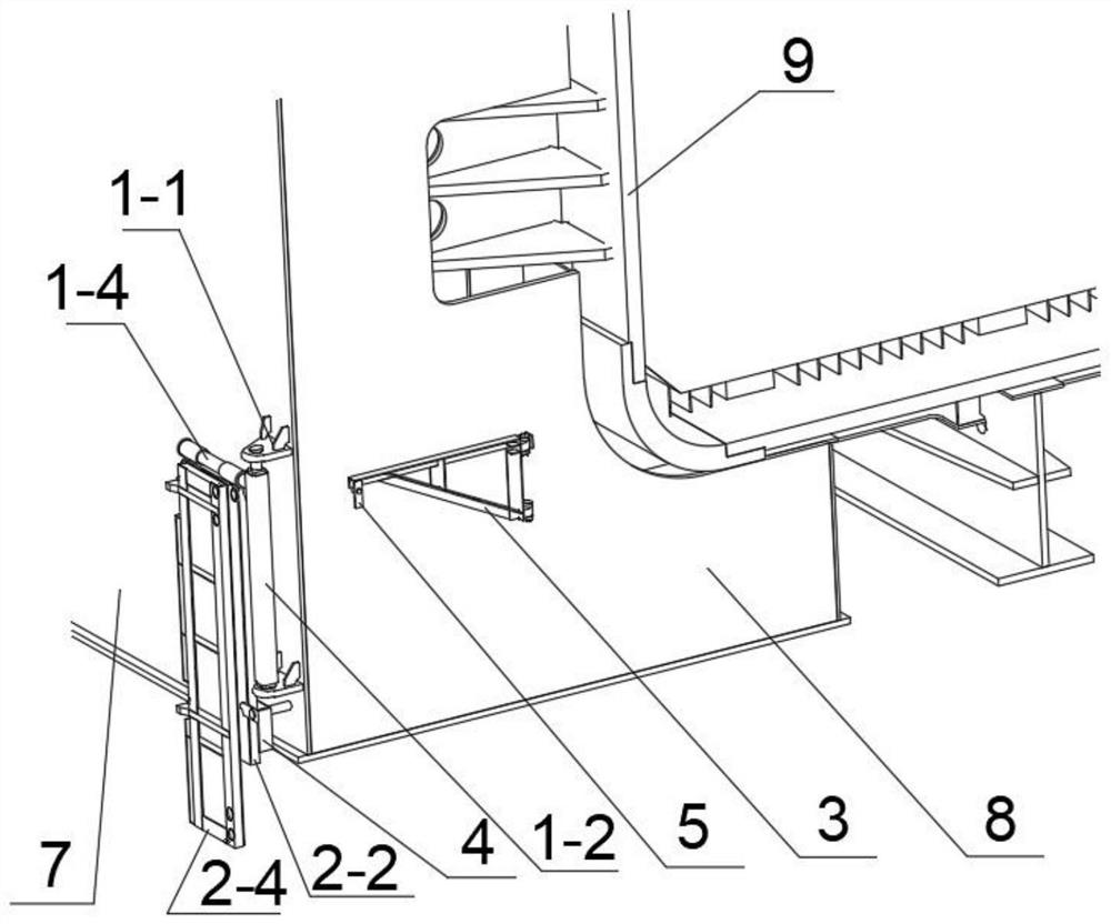 Overturning and folding working platform for maintenance of ship lift clearance sealing water stop rubber