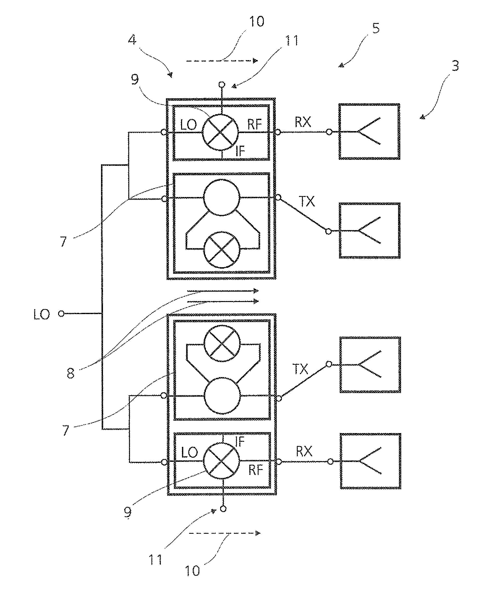 Monostatic multibeam radar sensor device for a motor vehicle