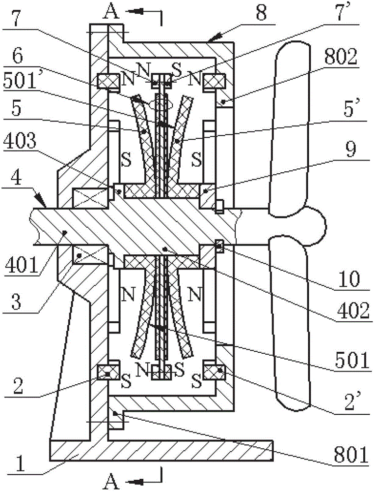 Power generation device following up spindle of propeller