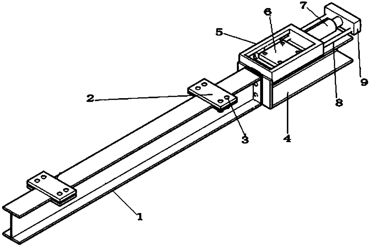 Tensioning anchoring testing device and method for pre-stress carbon fiber plate reinforced steel beam