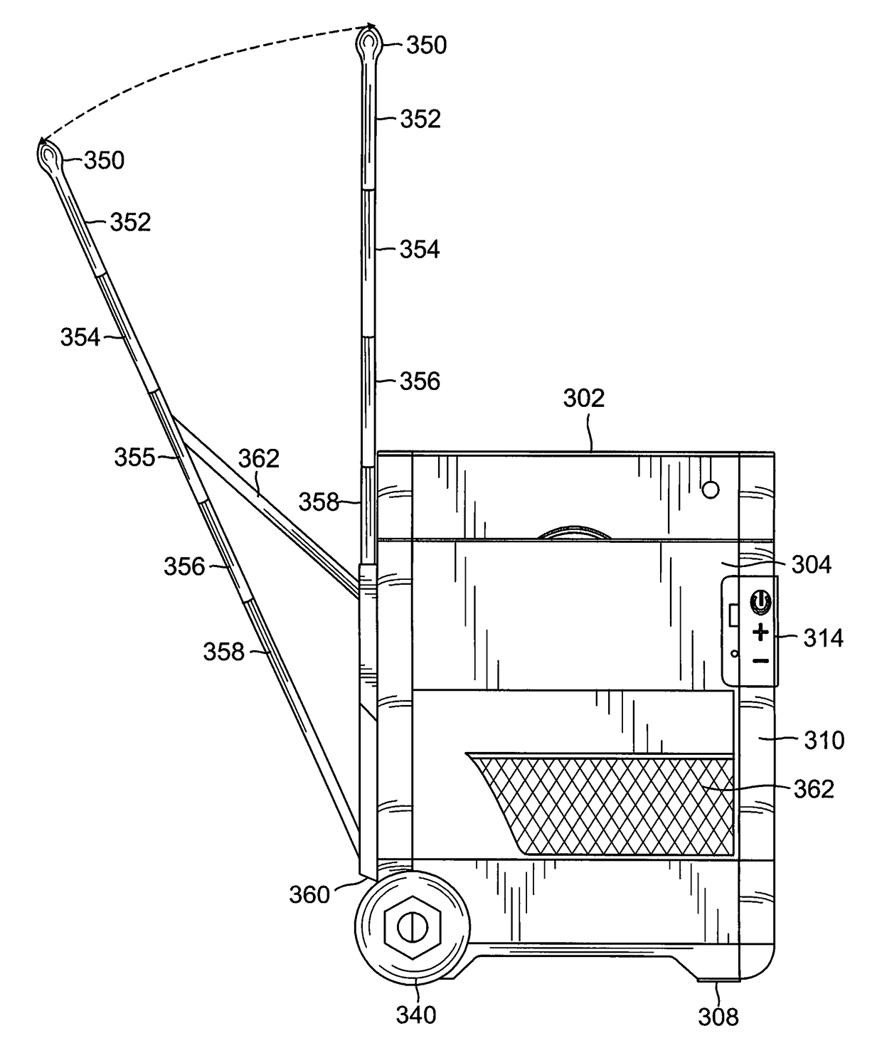 Container with power assist wheels