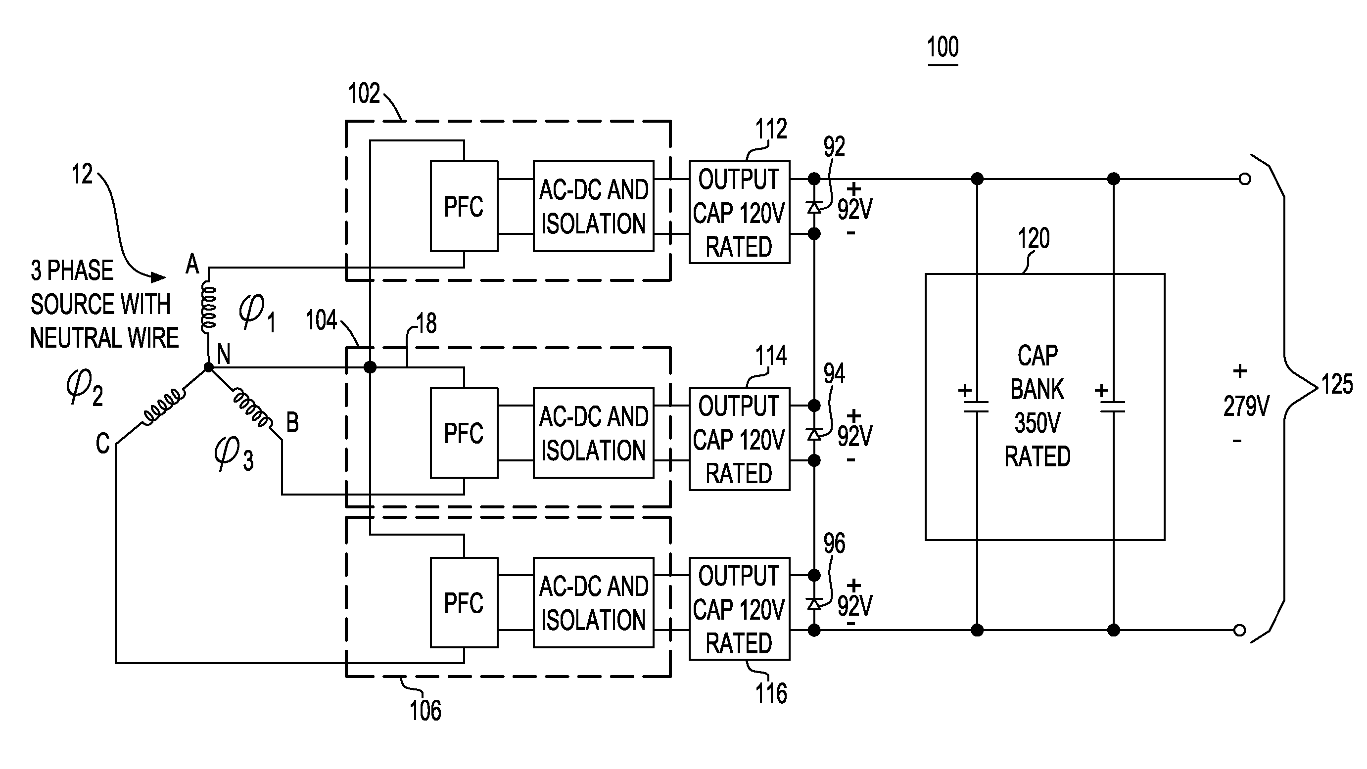 AC to DC power supply having zero low frequency harmonic contents in 3-phase power-factor-corrected output ripple