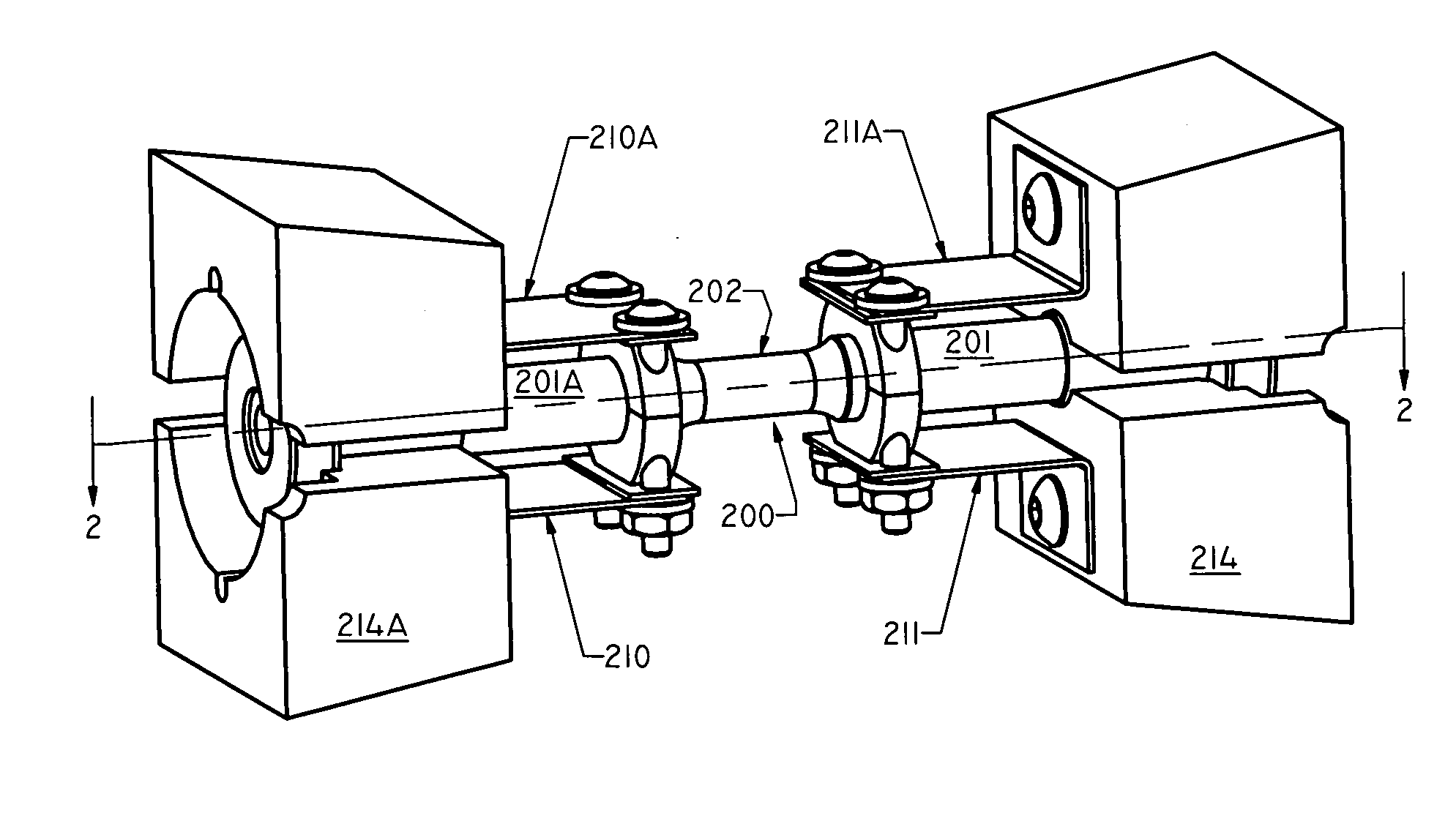 Technique for applying direct resistance heating current to a specific location in a specimen under test while substantially reducing thermal gradients in the specimen gauge length