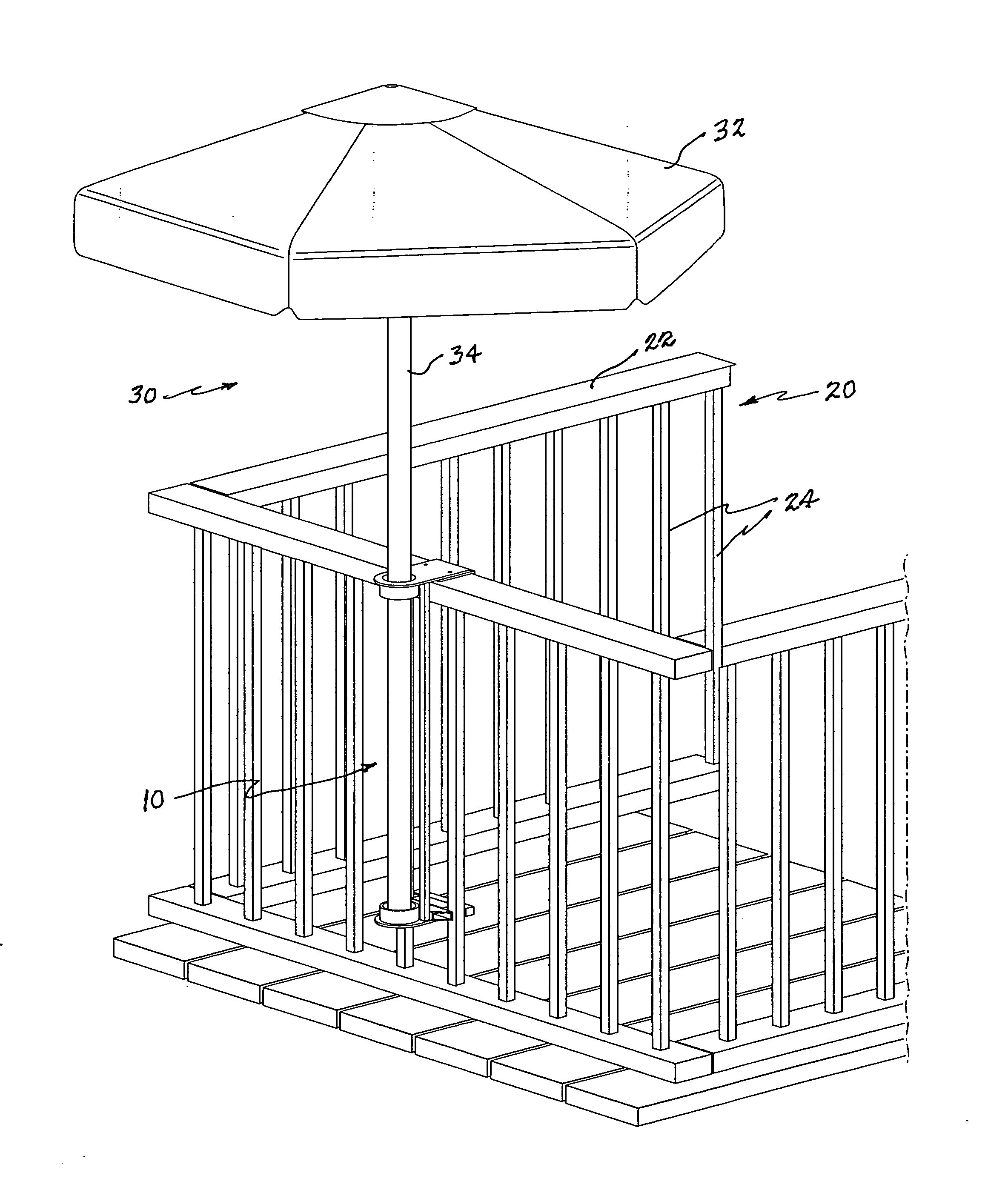 Deck rail umbrella stand