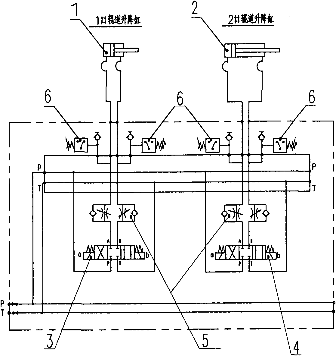 Roller-lifting proportional and synchronous hydraulic control system