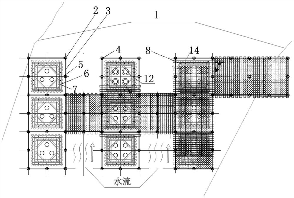 Construction method of underwater pile bearing platform in flood-discharging area of river way