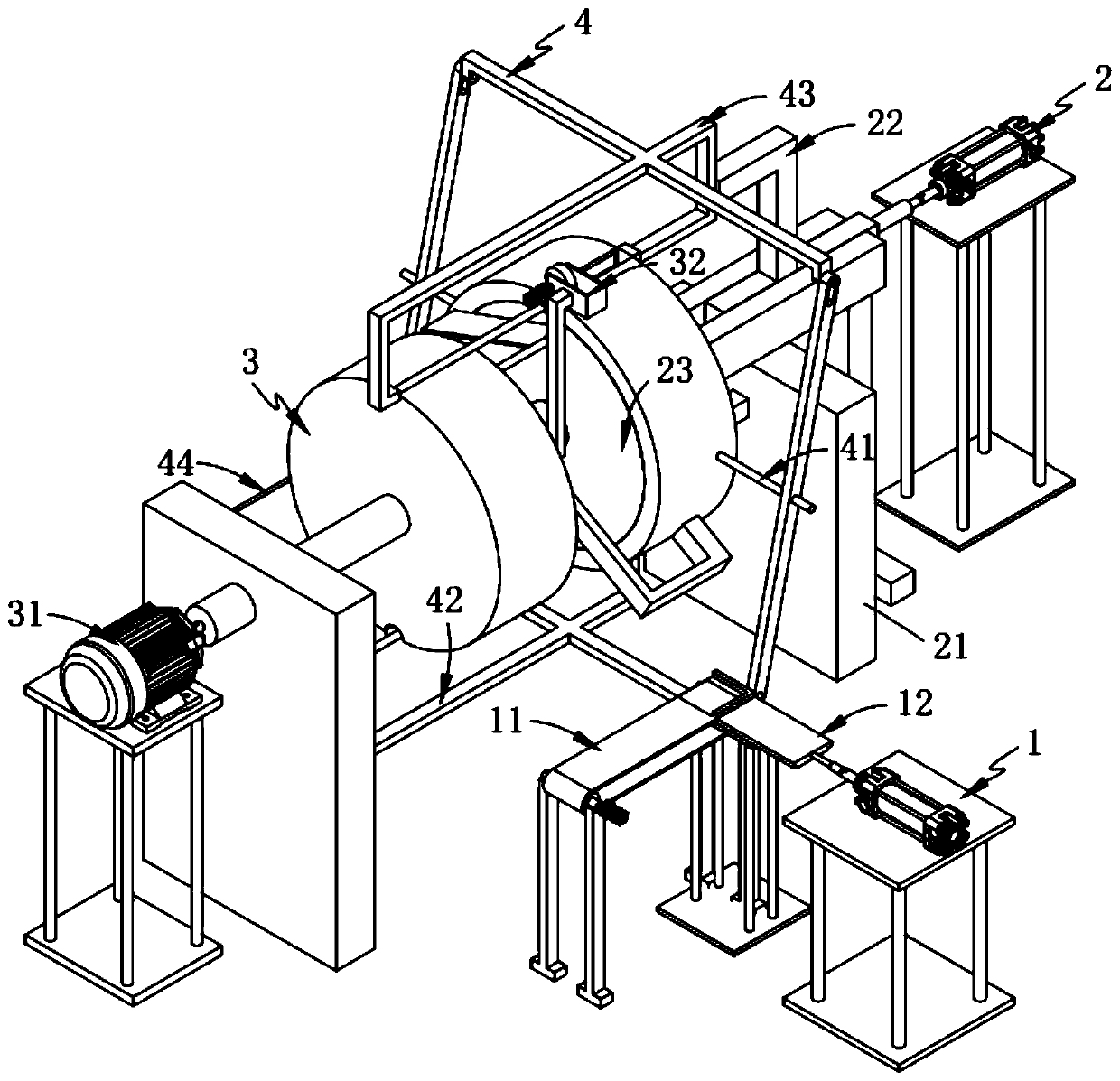 Automatic conveying line for molded winding inductor processing