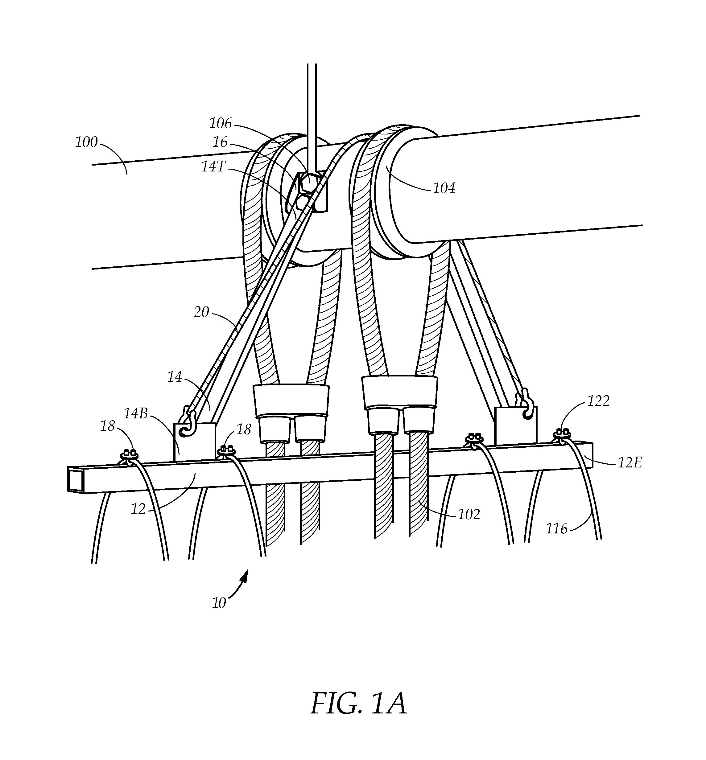 Below main cable work platform support