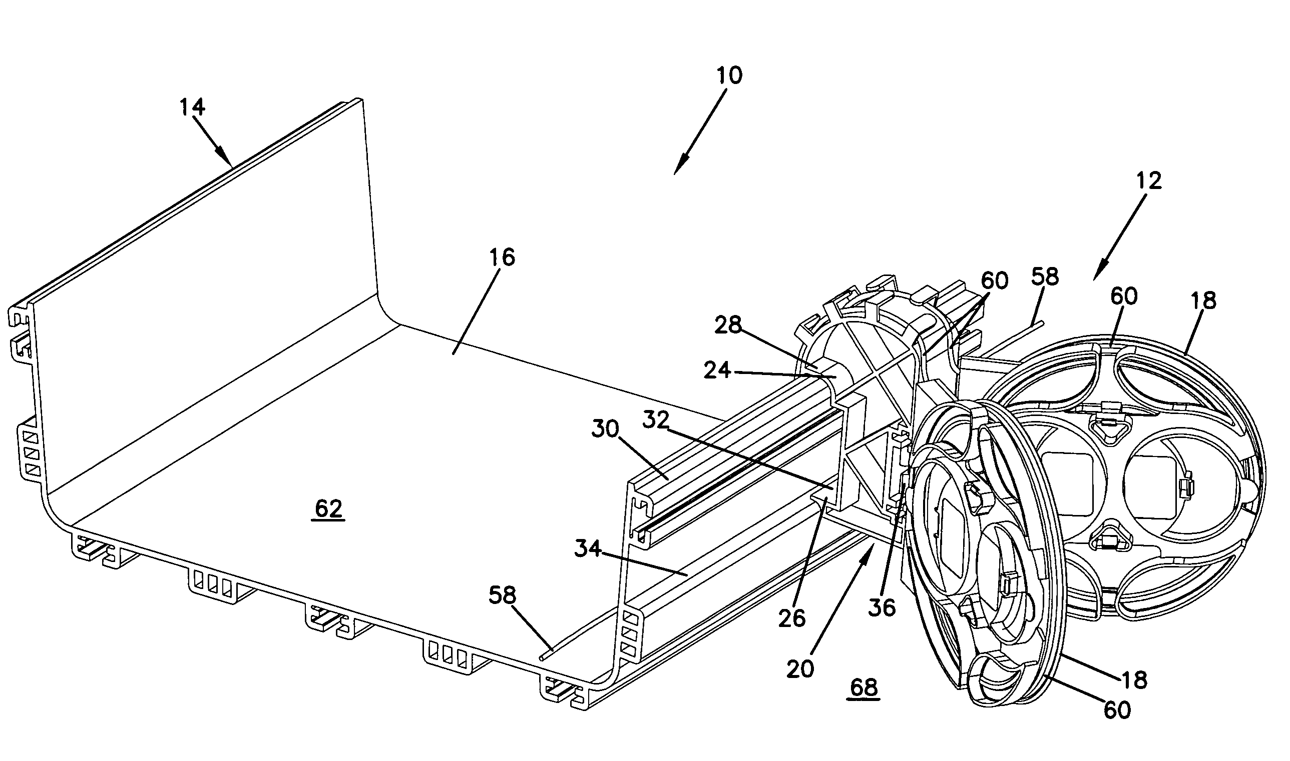 Lateral storage spool for overhead cable pathway