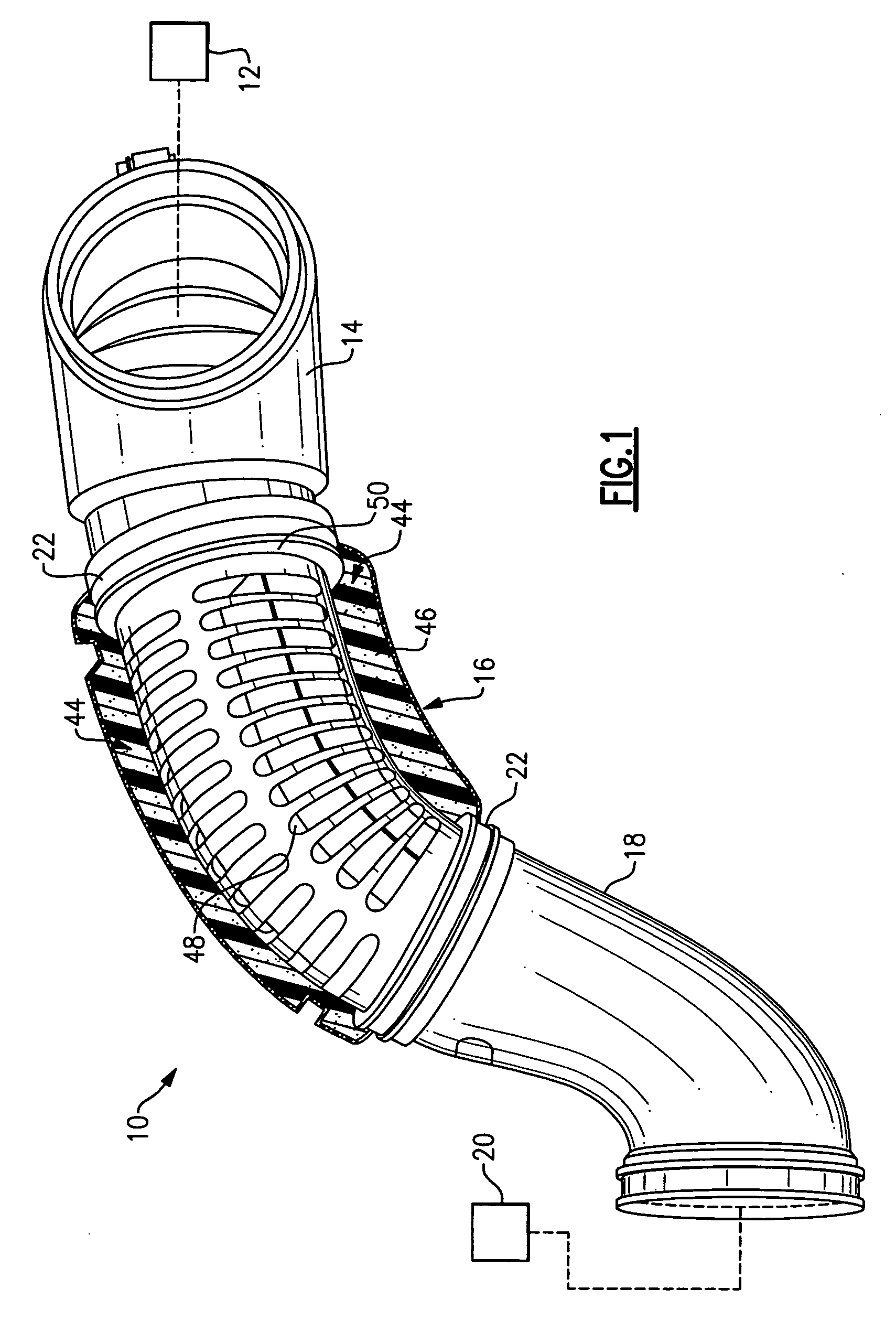 Silencer for air induction system and high flow articulated coupling