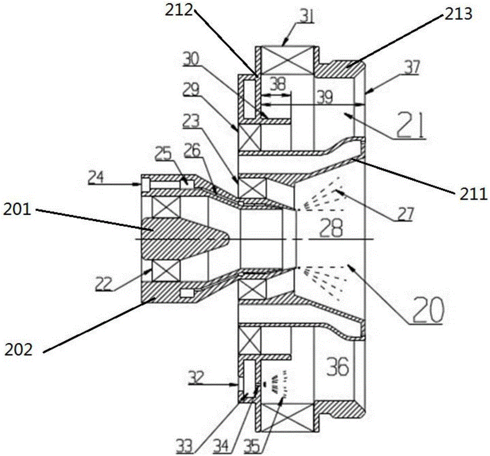 Multilevel rotational flow combined type air atomized fuel nozzle device and control method thereof