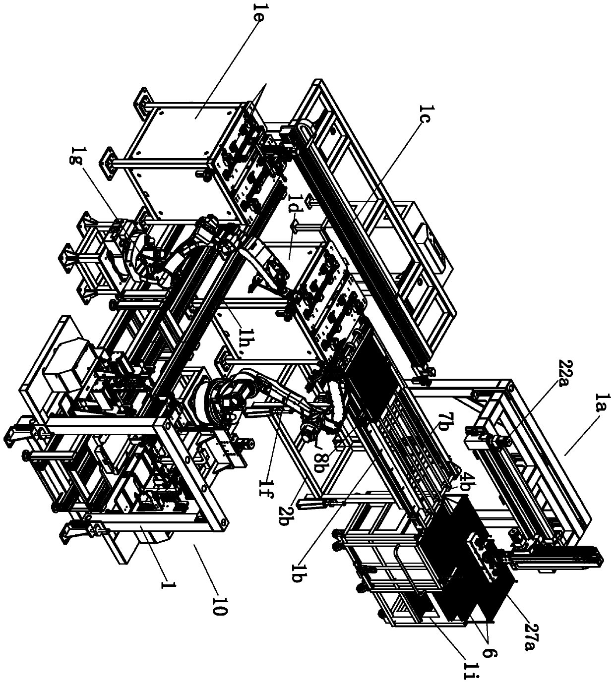 Robot assembling section for box body and cross beam of disinfection cabinet production line