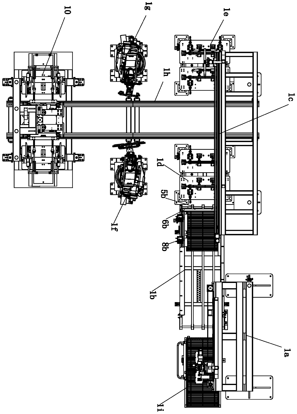 Robot assembling section for box body and cross beam of disinfection cabinet production line