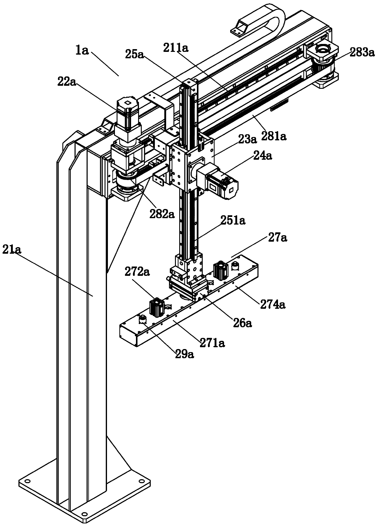 Robot assembling section for box body and cross beam of disinfection cabinet production line