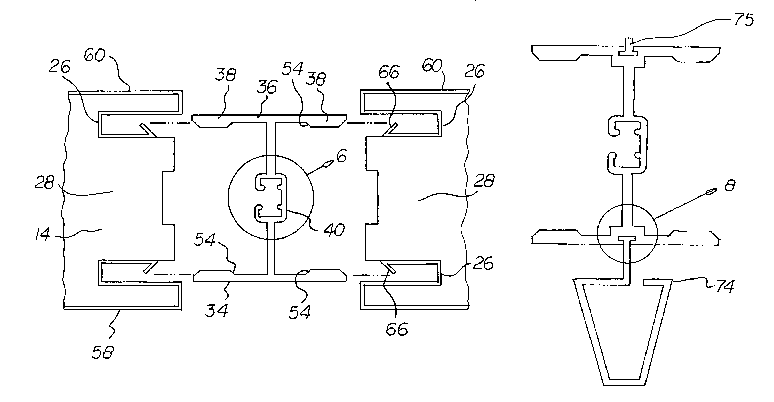 Metal-faced building panels having angled projections in longitudinal edge recesses for mating with locking ramps on flanges of concealed I-shaped connector