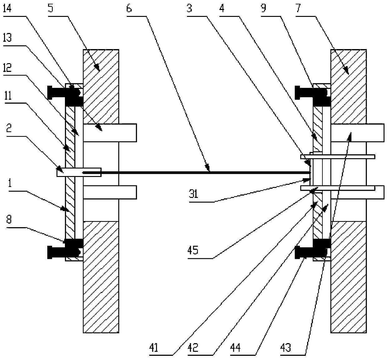 Coaxiality measuring device and method for large-span shaft hole part