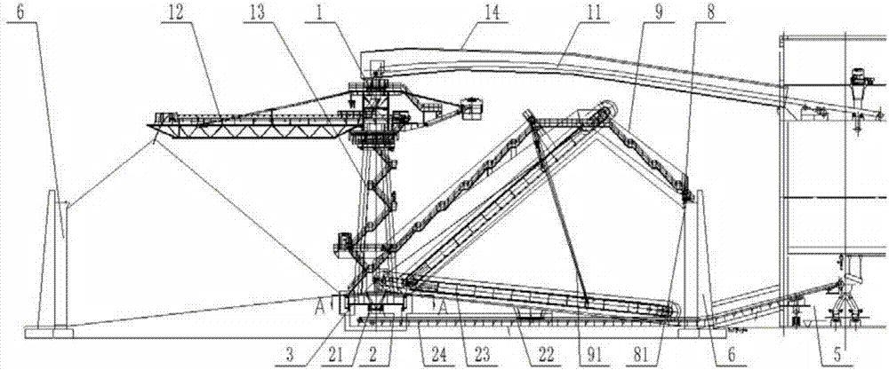 Material piling and taking machine