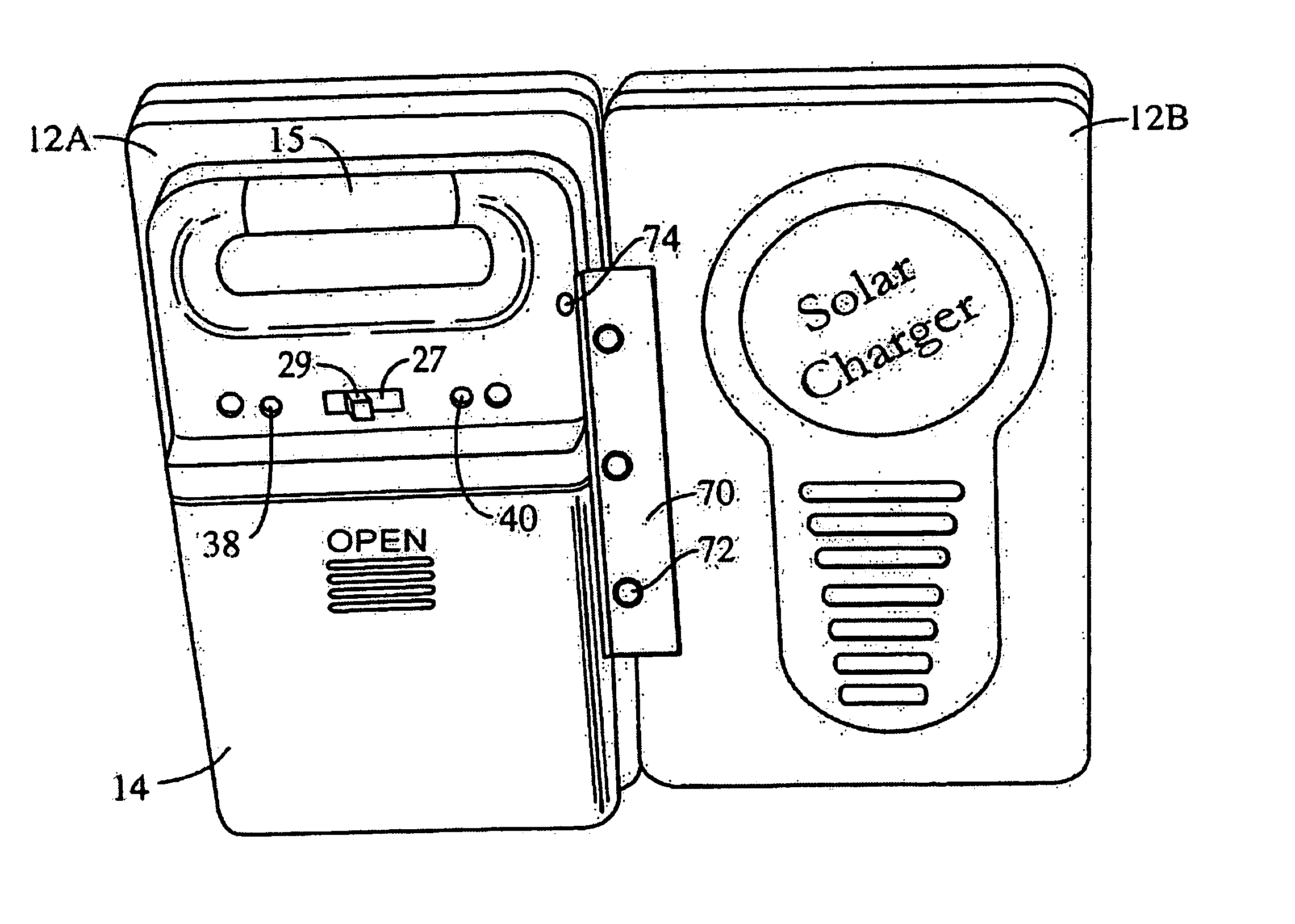 Portable cell phone battery charger using solar energy as the primary source of power