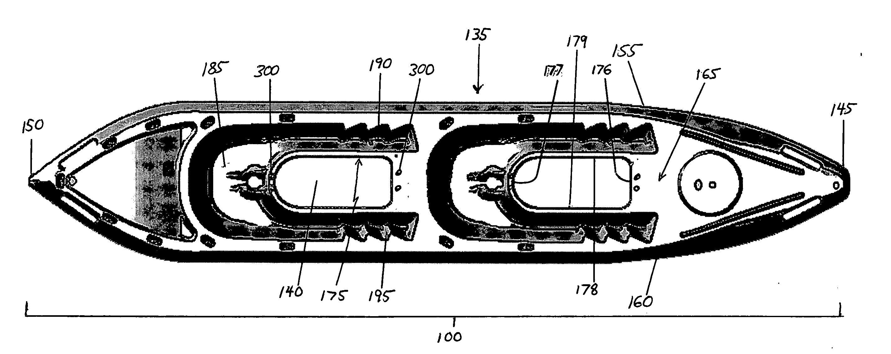 Modular kayak with elevated hull voids