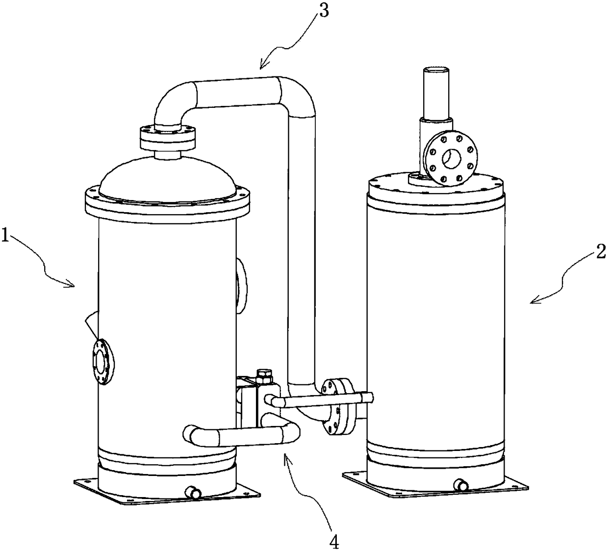 An air compressor split type three-stage oil-gas separation device