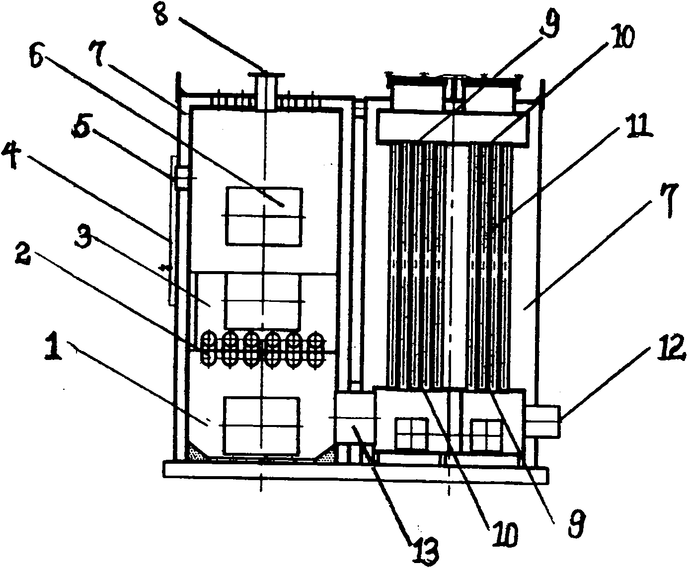 Reverse combustion multi-pass biomass low-carbon energy-saving hot water boiler