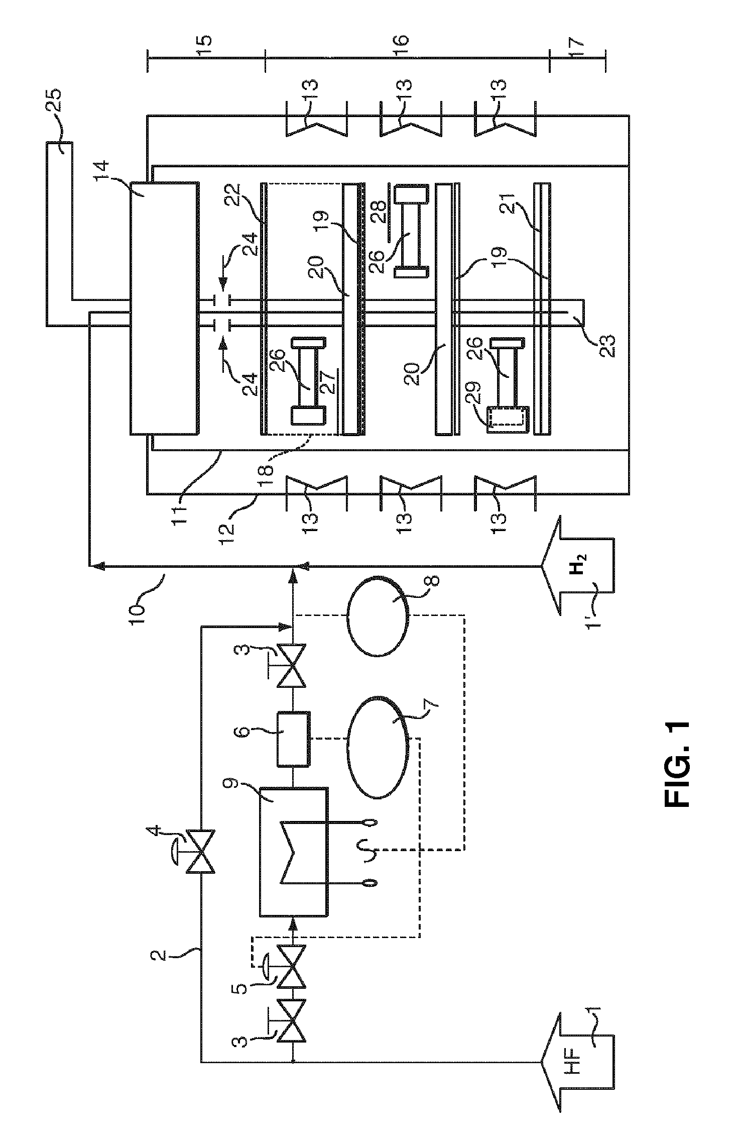 Device for cleaning oxidized or corroded components in the presence of a halogenous gas mixture