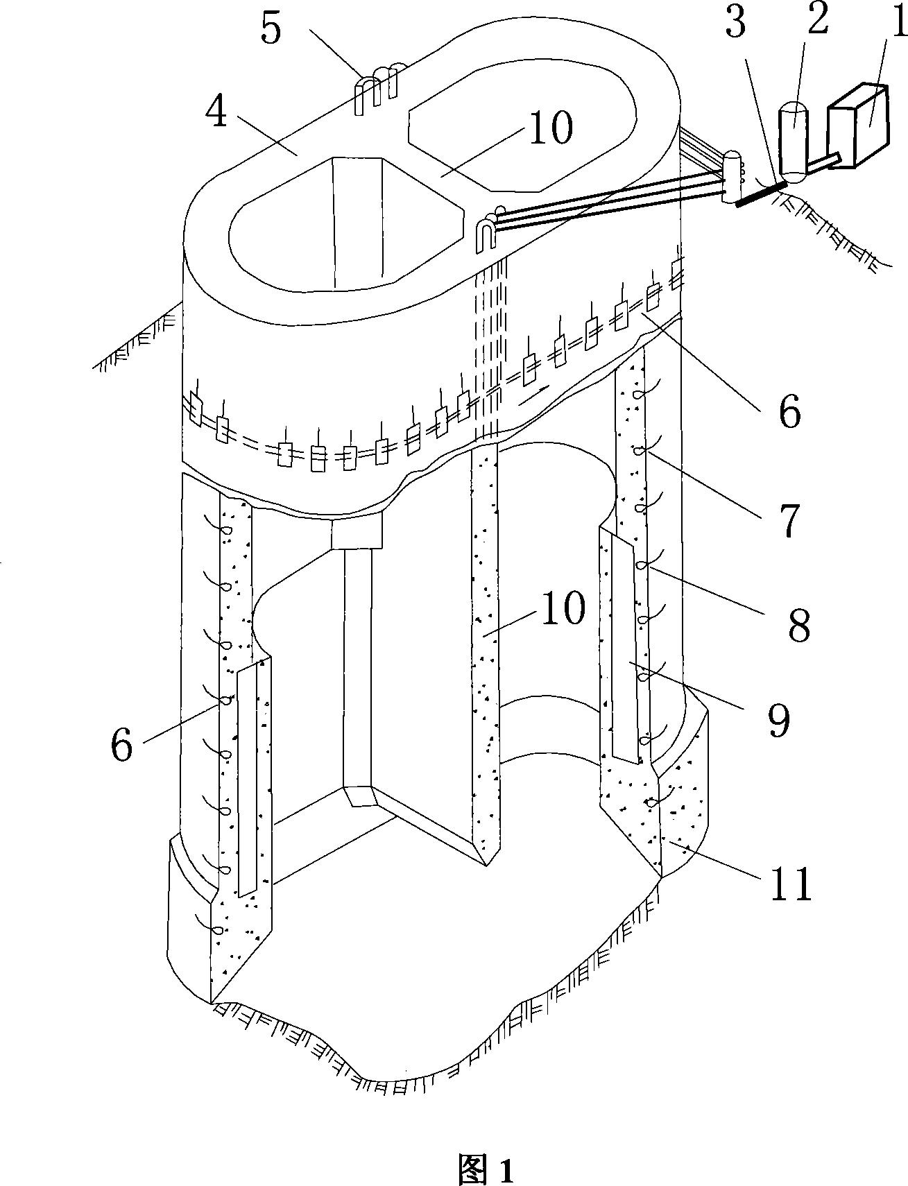 Air curtain sunk shaft foundation and construction method thereof